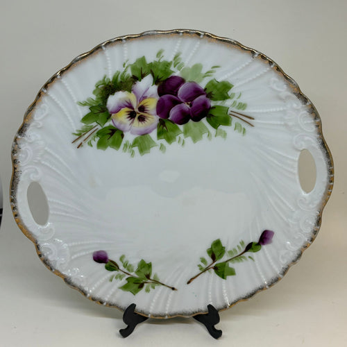 Hand-Painted Vintage Pansy Platter with Gold Edges