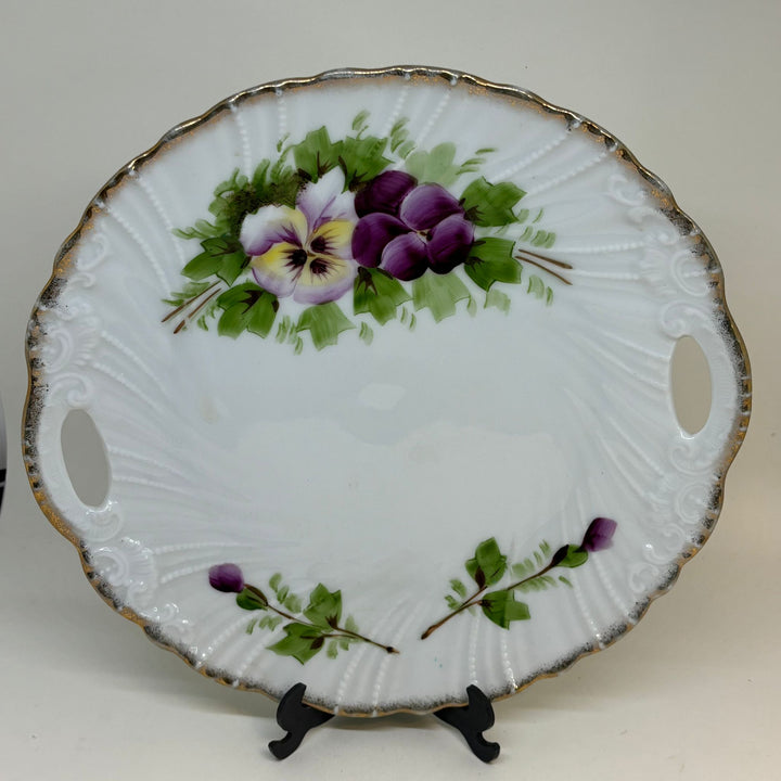 Hand-Painted Vintage Pansy Platter with Gold Edges