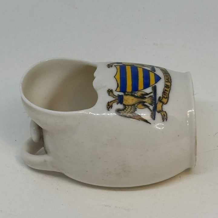 WH Goss China CRESTED WARE Miniature SALT POT Souvenir of CITY OF SALISBURY
