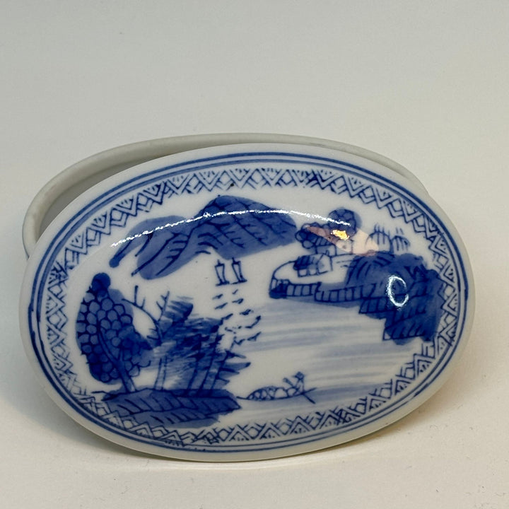 Chinese Blue and White Hand-Painted Underglaze Lidded TRINKET BOX