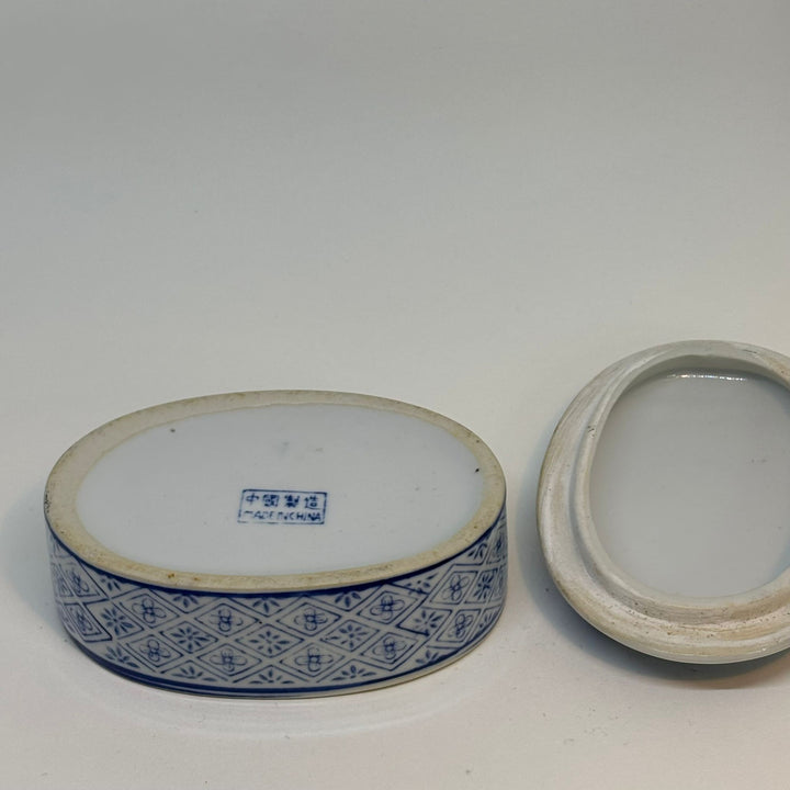 Chinese Blue and White Hand-Painted Underglaze Lidded TRINKET BOX