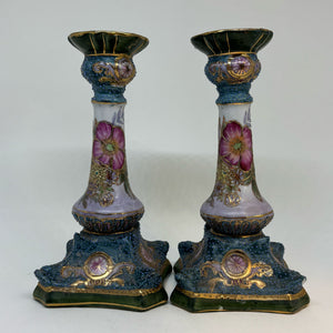 Pair of Vintage Moriage Candlesticks/Candle Holders