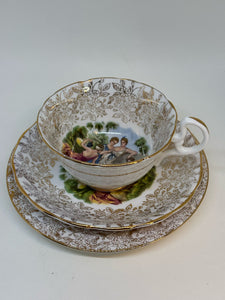 AYNSLEY 22kt Gold Filigree Teacup, Saucer and Tea Plate Trio