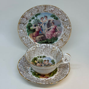 AYNSLEY 22kt Gold Filigree Teacup, Saucer and Tea Plate Trio