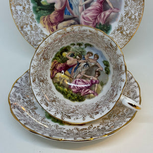 AYNSLEY 22kt Gold Filigree Teacup, Saucer and Tea Plate Trio