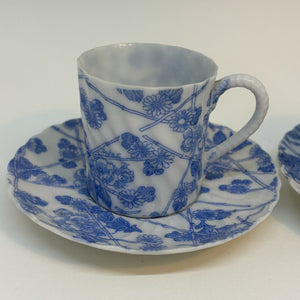 2 x Vintage Japanese or Chinese Coffee Cups & Saucers Eggshell China