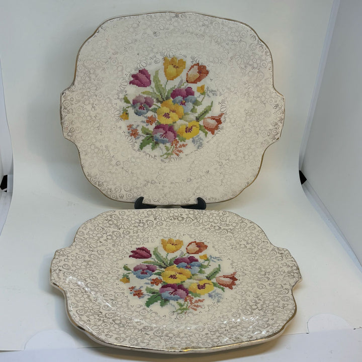 2 x Vintage H&K Tunstall Cake Serving Plates 9”
