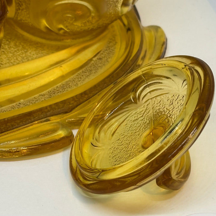 Vintage Pressed Amber Glass 6-Piece Trinket Dressing Table Set & Tray