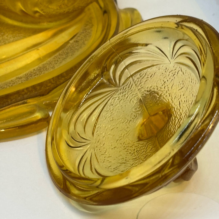 Vintage Pressed Amber Glass 6-Piece Trinket Dressing Table Set & Tray