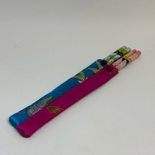 Pair of Japanese Lacquered Wood Chopsticks With Satin Cases