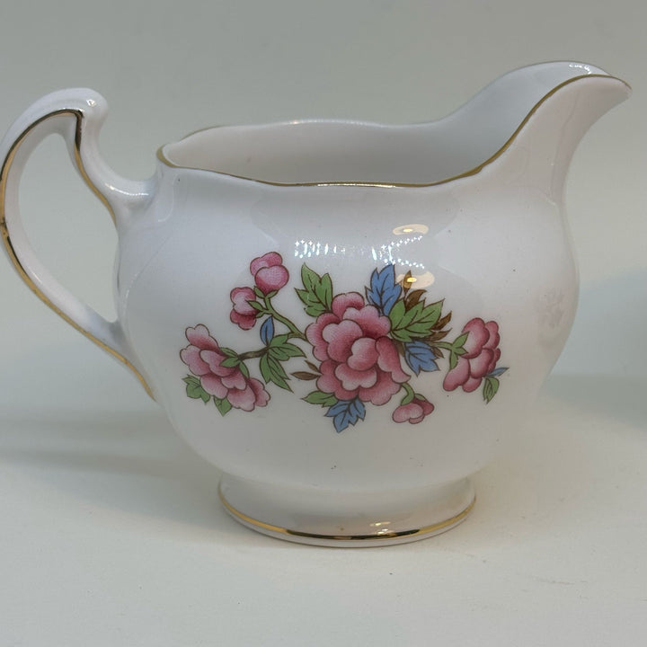 Vintage COLCLOUGH Pink & Blue Flower Bloom Sugar Bowl & Creamer