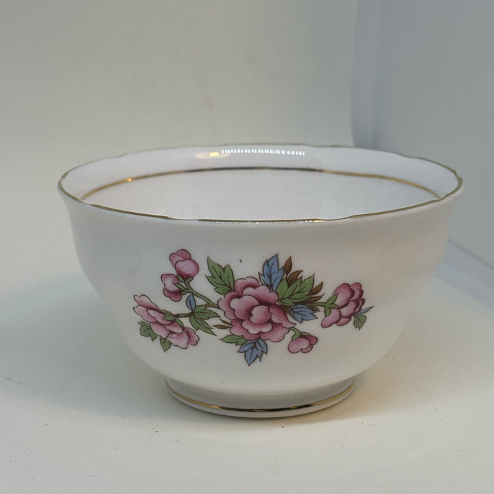 Vintage COLCLOUGH Pink & Blue Flower Bloom Sugar Bowl & Creamer