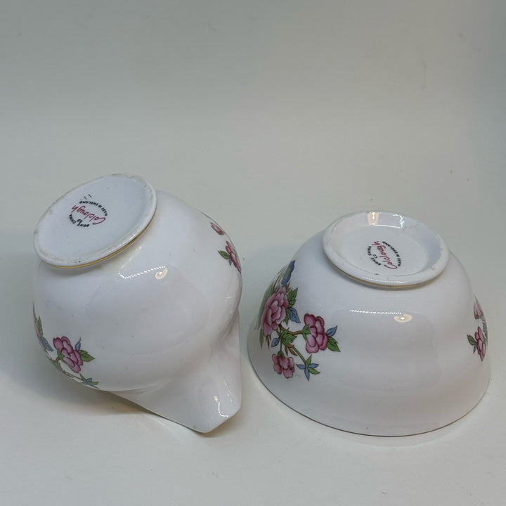 Vintage COLCLOUGH Pink & Blue Flower Bloom Sugar Bowl & Creamer