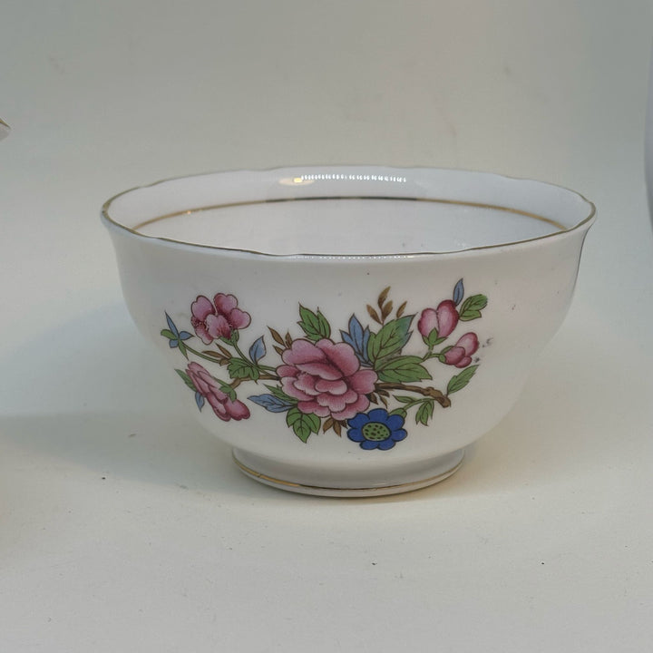 Vintage COLCLOUGH Pink & Blue Flower Bloom Sugar Bowl & Creamer
