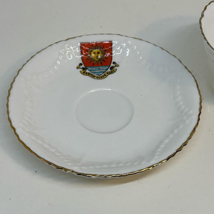 Vintage Crested Ware CUP & SAUCER Souvenir of WESTON-SUPER-MARE