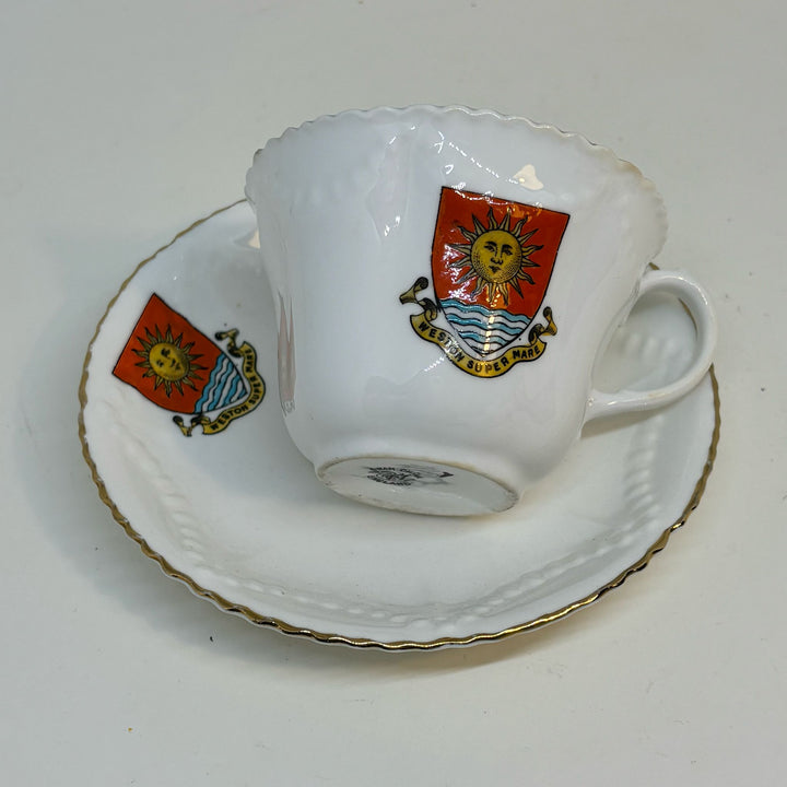 Vintage Crested Ware CUP & SAUCER Souvenir of WESTON-SUPER-MARE