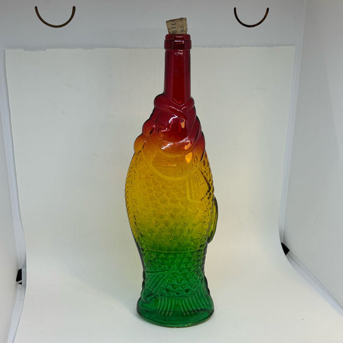 Quirky Rainbow Fish Glass Bottle 13.25”