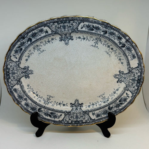 Antique KEELING Victorian Blue & White Serving Platter