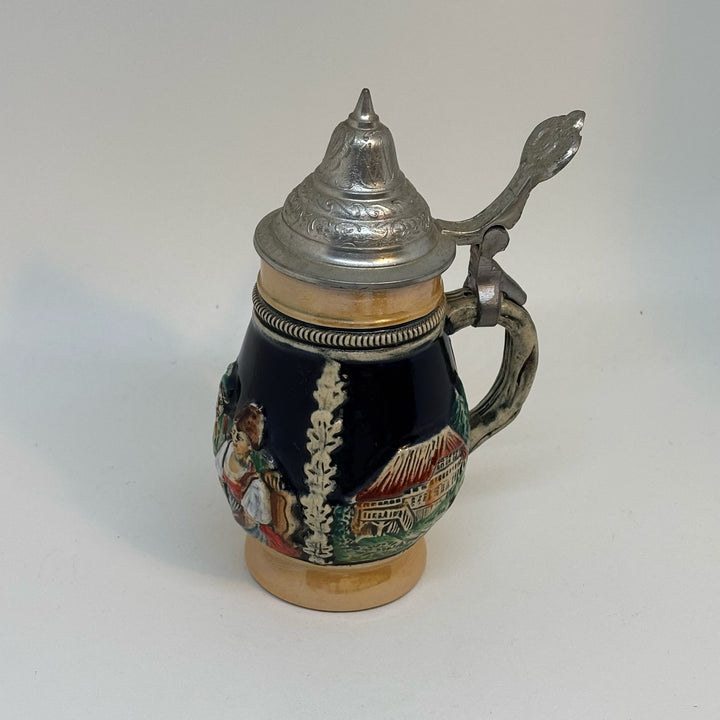 Vintage Western German Beer Stein with Metal Lid