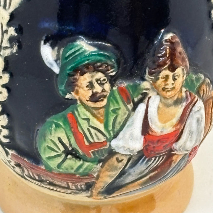 Vintage Western German Beer Stein with Metal Lid