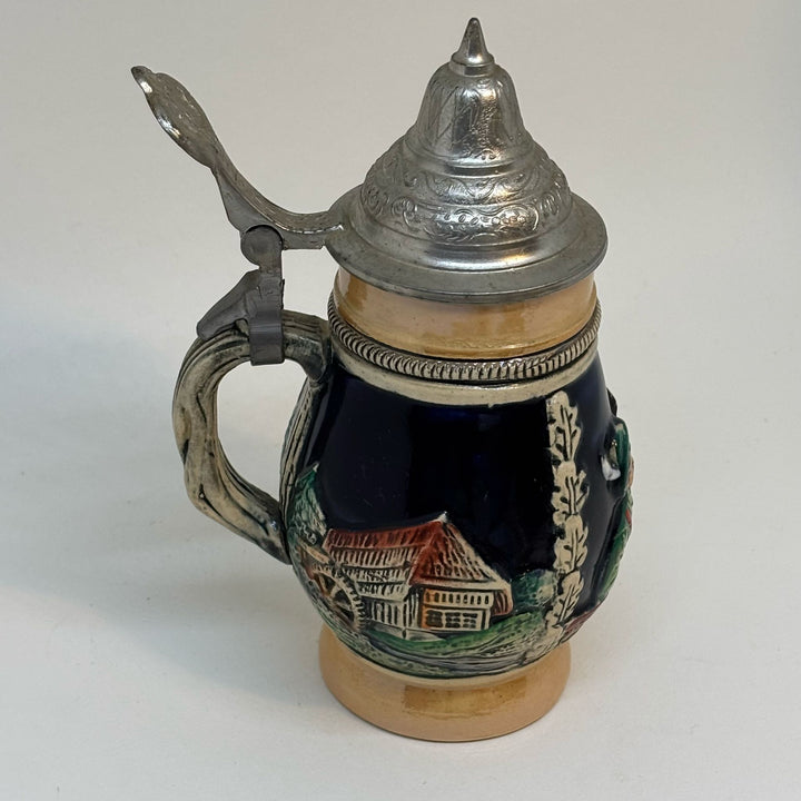 Vintage Western German Beer Stein with Metal Lid