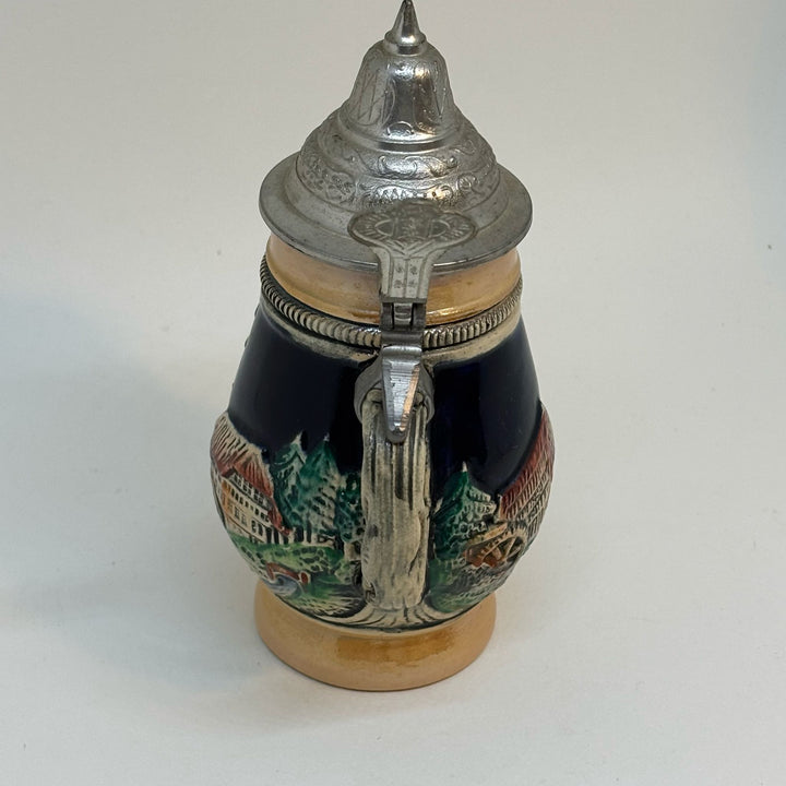 Vintage Western German Beer Stein with Metal Lid