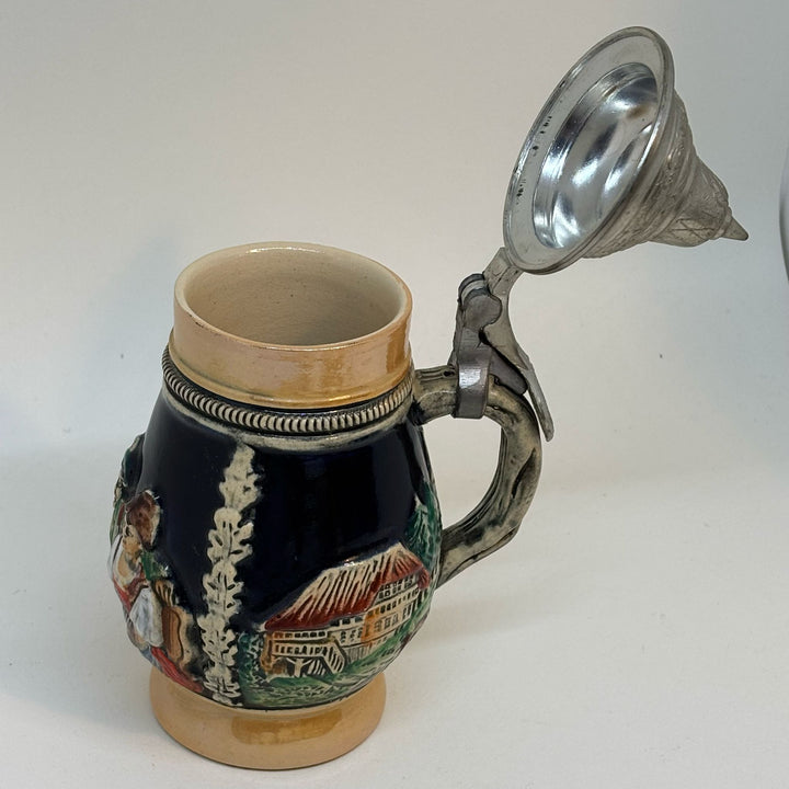 Vintage Western German Beer Stein with Metal Lid
