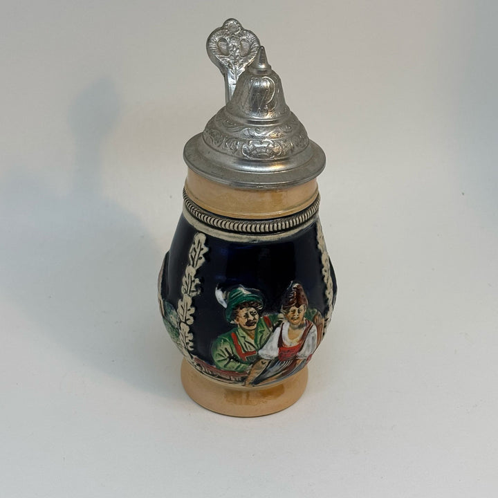 Vintage Western German Beer Stein with Metal Lid