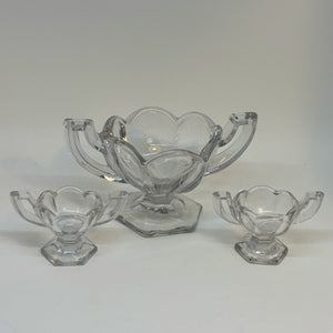 Set of Three Pressed Glass Bowls/Dishes with Handles