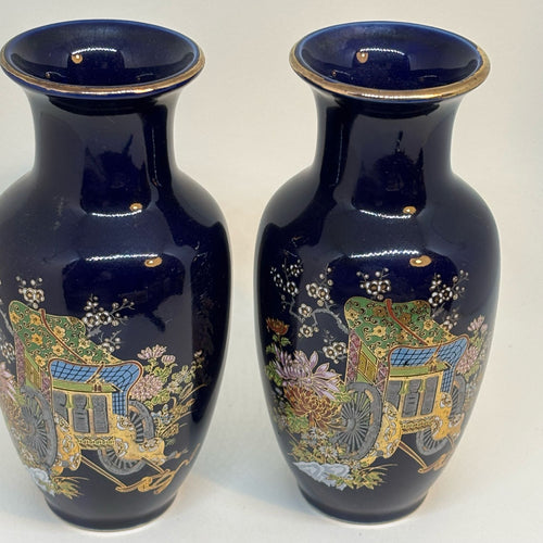 Pair of Dark Blue Vintage Decorative Japanese Vases