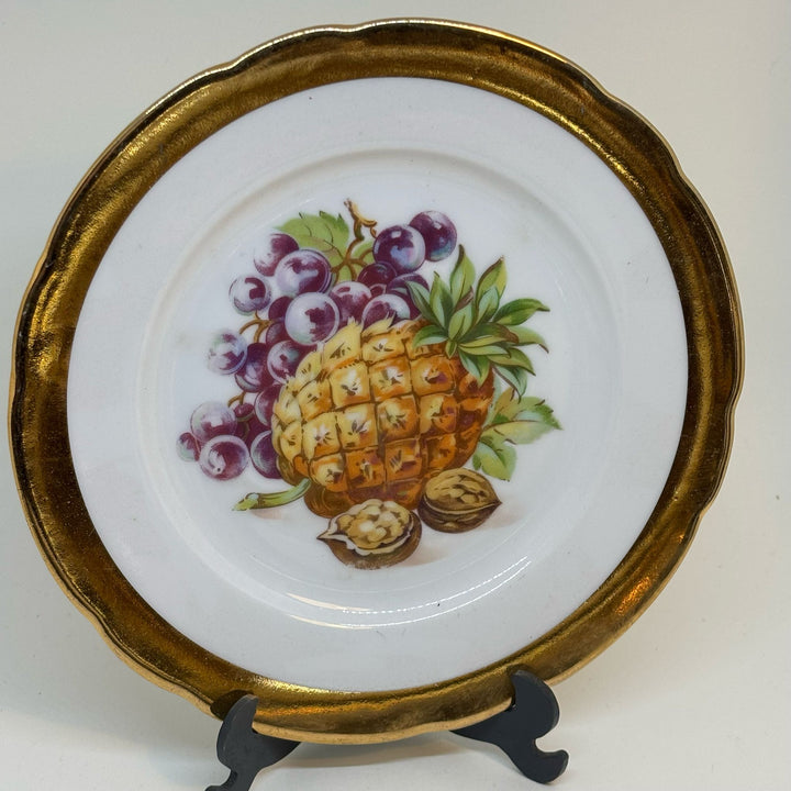 Vintage Decorative Tea Plate MZ Czechoslovakia Pineapple, Grapes & Walnuts