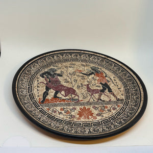 Vintage Painted Terracotta Greek Mythology Heracles & Artemis Wall Plate