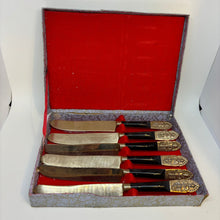 Load image into Gallery viewer, Vintage Nickel Bronze Ebonite Thailand Cutlery Set of 6 In Original Box