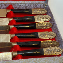 Load image into Gallery viewer, Vintage Nickel Bronze Ebonite Thailand Cutlery Set of 6 In Original Box
