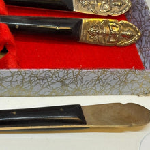 Load image into Gallery viewer, Vintage Nickel Bronze Ebonite Thailand Cutlery Set of 6 In Original Box