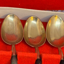 Load image into Gallery viewer, Vintage Nickel Bronze Ebonite Thailand Spoons Set of 6 In Original Box