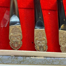 Load image into Gallery viewer, Vintage Nickel Bronze Ebonite Thailand Spoons Set of 6 In Original Box