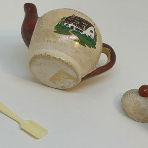 Vintage Mustard Pot with Liner and Spoon Souvenir of Canterbury