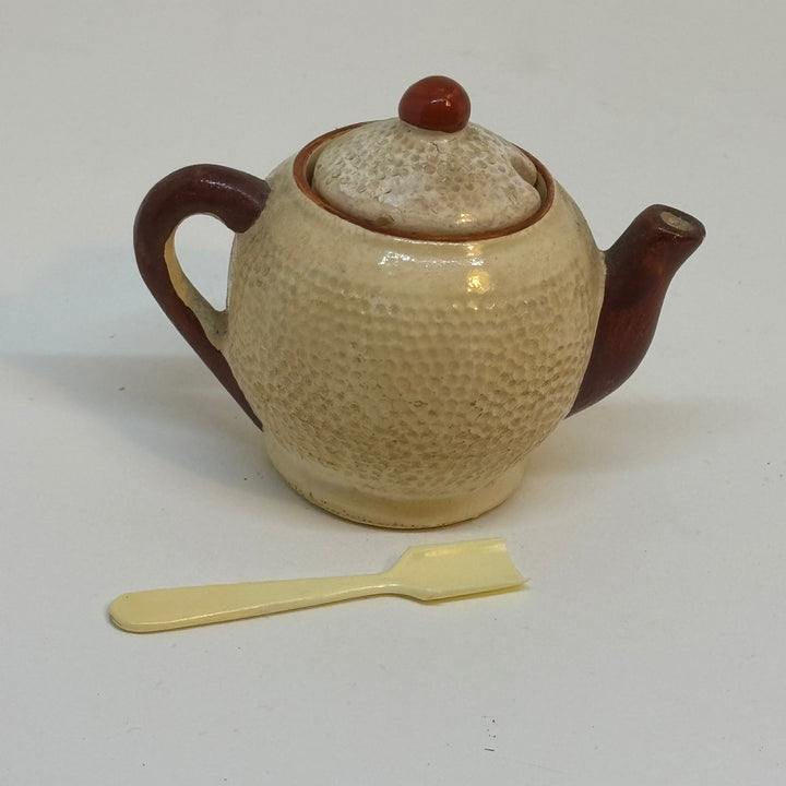 Vintage Mustard Pot with Liner and Spoon Souvenir of Canterbury