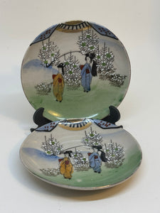 Pair of Small Vintage Japanese Saucers Handpainted