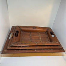 Load image into Gallery viewer, Set of Three Vintage Handmade Nested Bamboo Trays