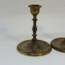 Load image into Gallery viewer, Pair of Vintage Handworked Indian Brass Candlesticks