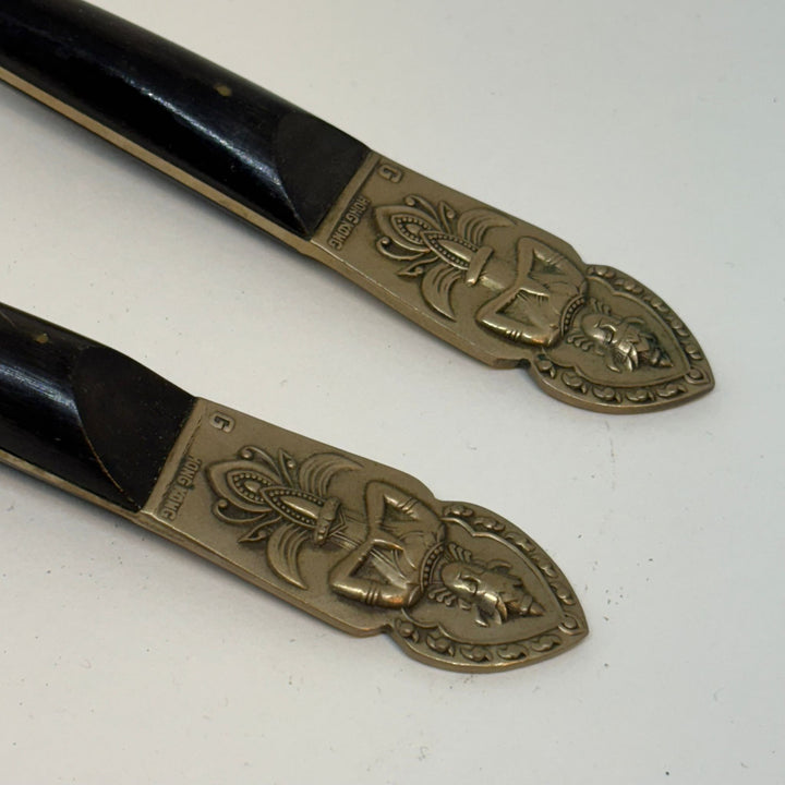 Vintage Nickel Bronze Ebonite Thailand Spoon & Fork Cutlery Set
