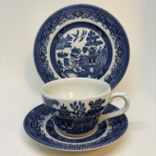 Load image into Gallery viewer, Vintage Churchill Willow Pattern Blue &amp; White Tea Trio