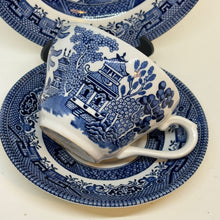Load image into Gallery viewer, Vintage Churchill Willow Pattern Blue &amp; White Tea Trio