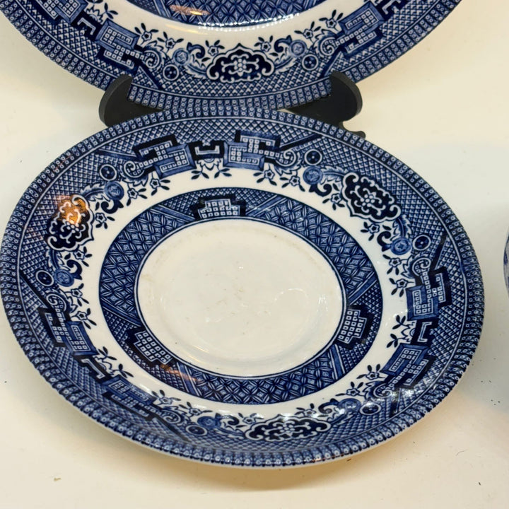 Vintage Churchill Willow Pattern Blue & White Tea Trio