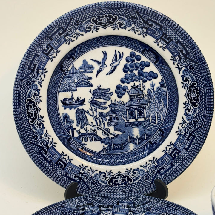 Vintage Churchill Willow Pattern Blue & White Tea Trio
