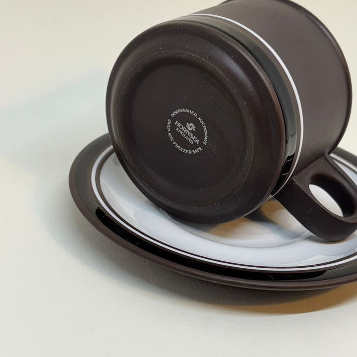Vintage HORNSEA Contrast Brown & White Teacup & Saucer Duo