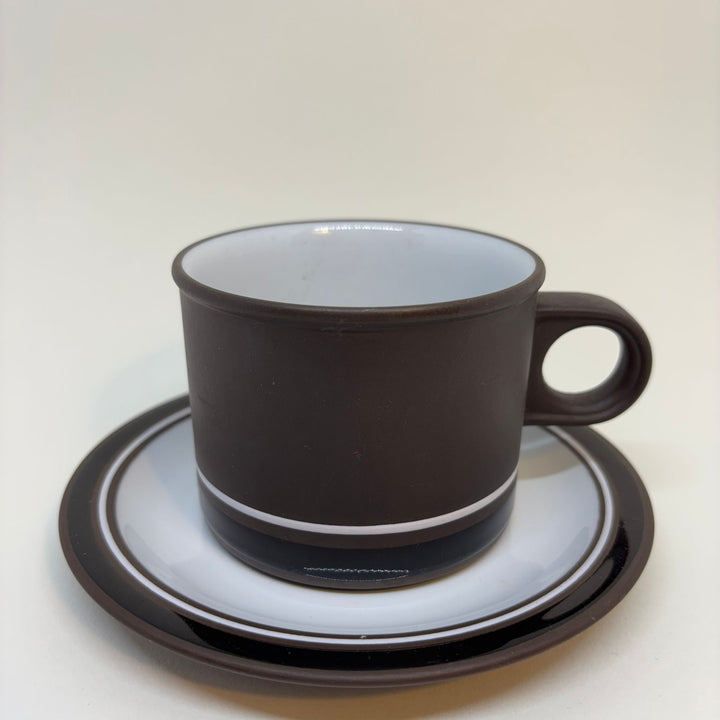 Vintage HORNSEA Contrast Brown & White Teacup & Saucer Duo