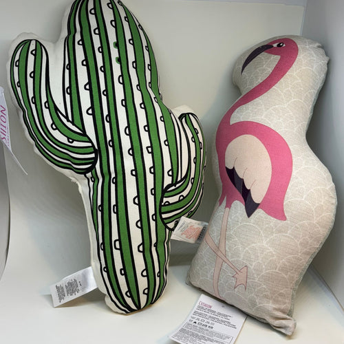 Pair of Flamingo & Cactus Cushions with Tags